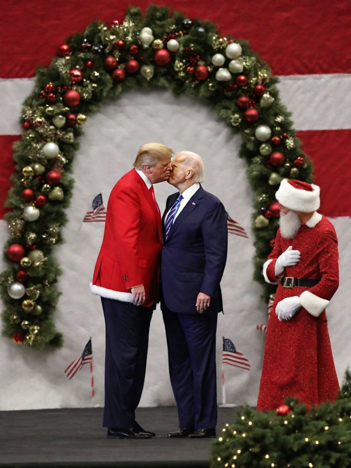 Trump kissing Biden xmasize <lora:SDXL-xmasize-Lora-r12:1>